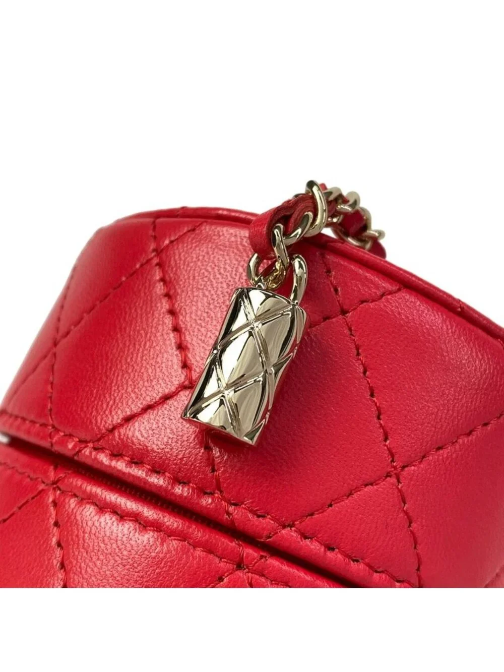 Chanel Vanity Bag Quilted Red Box Bag Chain Shoulder Gold with Mirror Mini